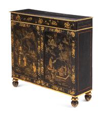 A Regency Black-Painted and Parcel-Gilt Japanned Cabinet