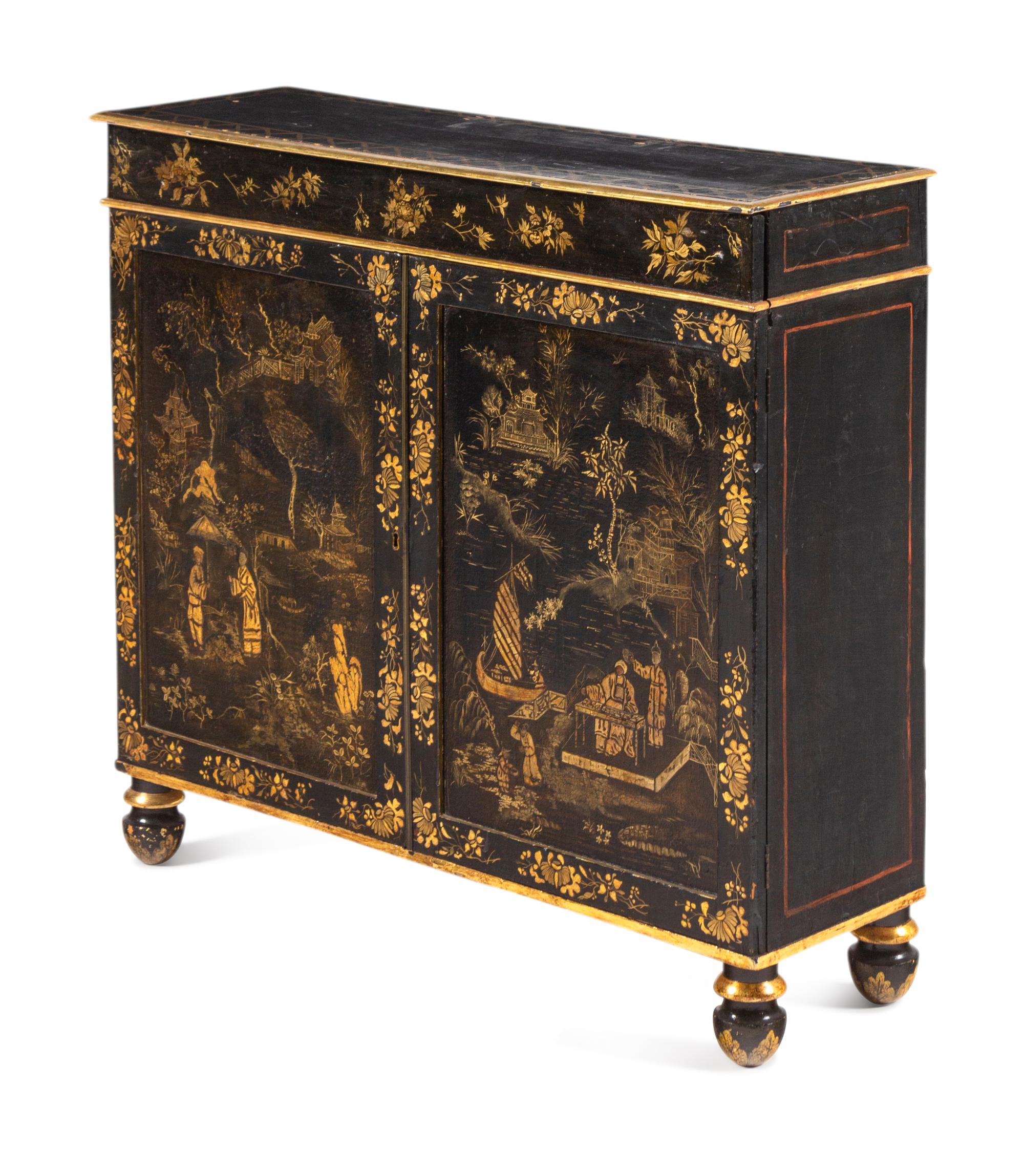 A Regency Black-Painted and Parcel-Gilt Japanned Cabinet