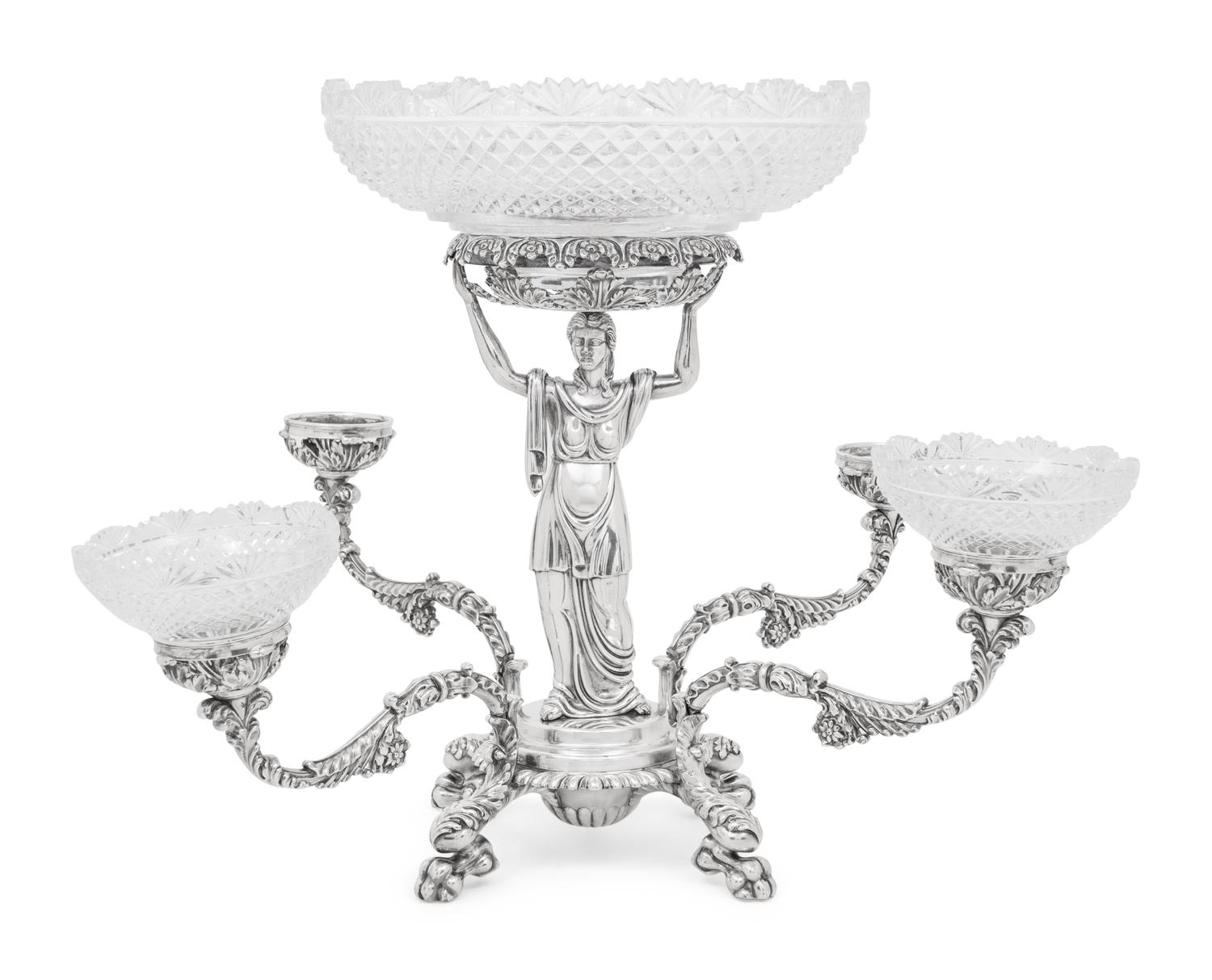 A Sheffield Silver-Plate and Cut Glass Epergne