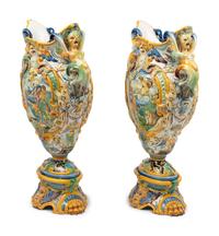 A Pair of Italian Majolica Urns