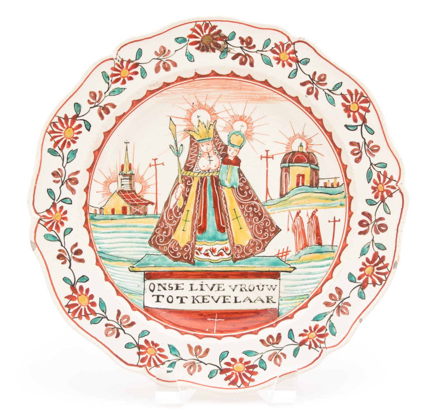 An Our Lady of Kevelaer Polychrome Creamware Plate Diameter 9 1/2 inches. — DUTCH, 19TH CENTURY