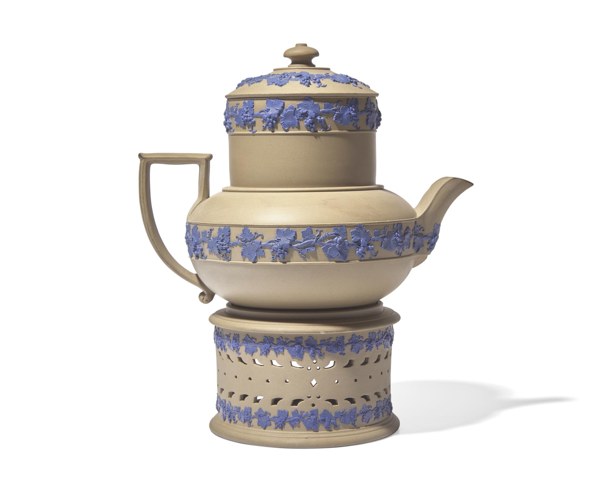 A Wedgwood Jasperware Three-Part Kettle on Stand
