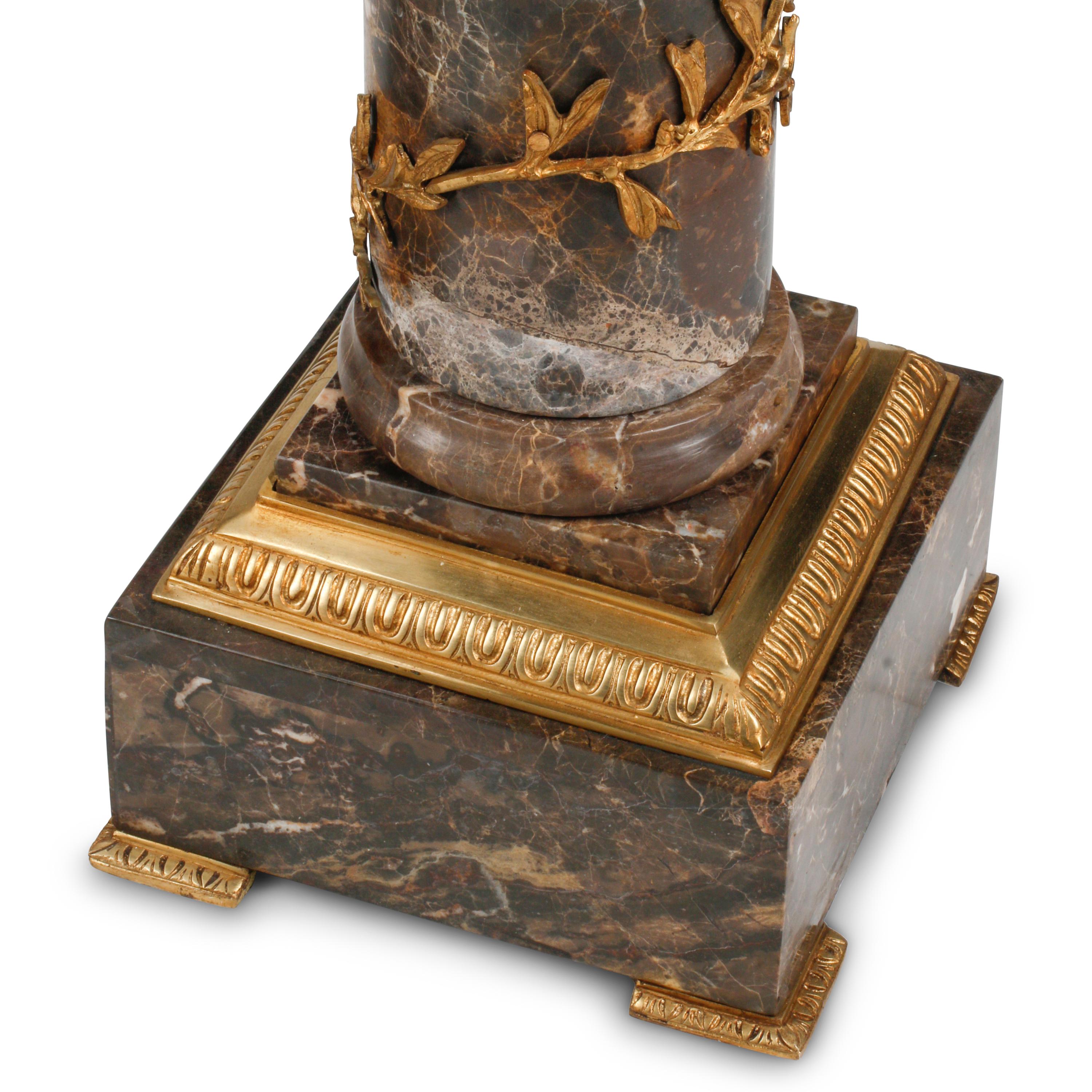 A Pair of Louis XVI Style Gilt Bronze Mounted Marble Pedestals