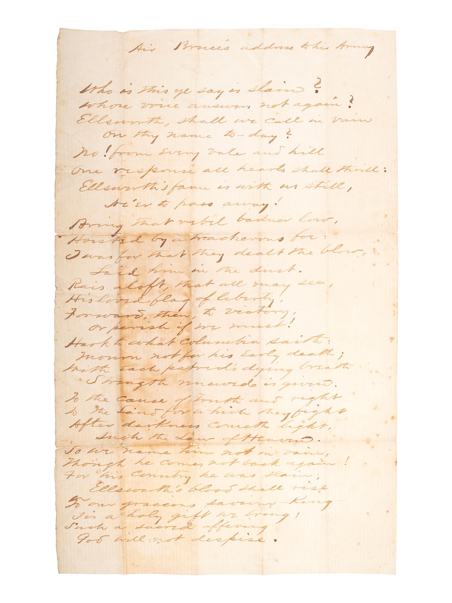 [CIVIL WAR]. BROWNELL, Francis (1840-1894). Autographed CDV of First Lieutenant Francis Brownell with manuscript poem.