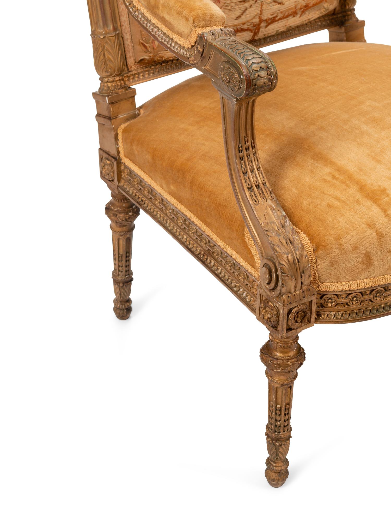 A Louis XVI Style Giltwood Fauteuil
