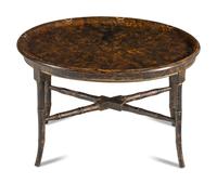 A Faux Bois and Parcel Gilt Papier-Mâché Tray on Stand