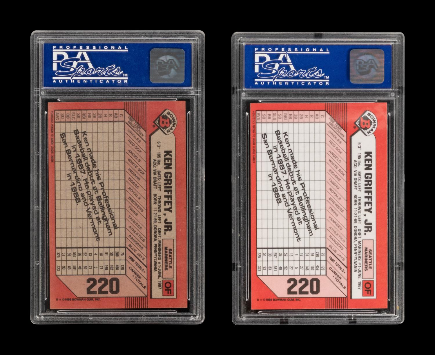 A 1989 Bowman Tiffany Ken Griffey Jr. Baseball Card No 220 (PSA 8 NM-MT),