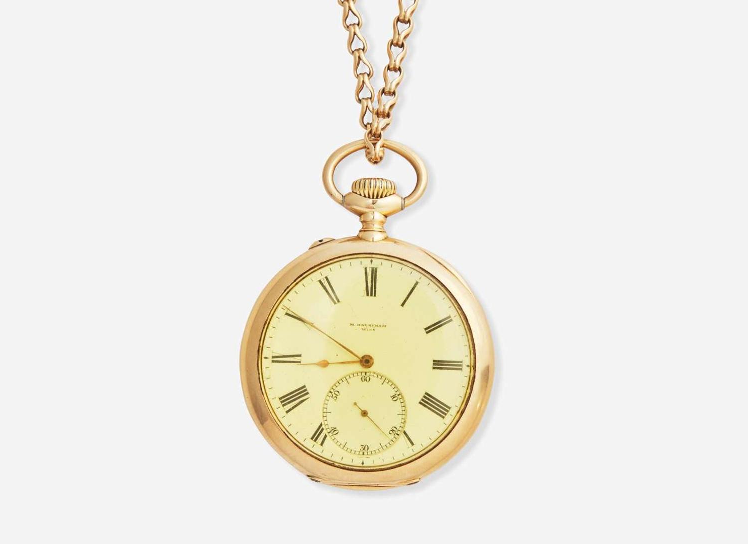 A 14K Yellow Gold M. Halbkram Wien Pocket Watch