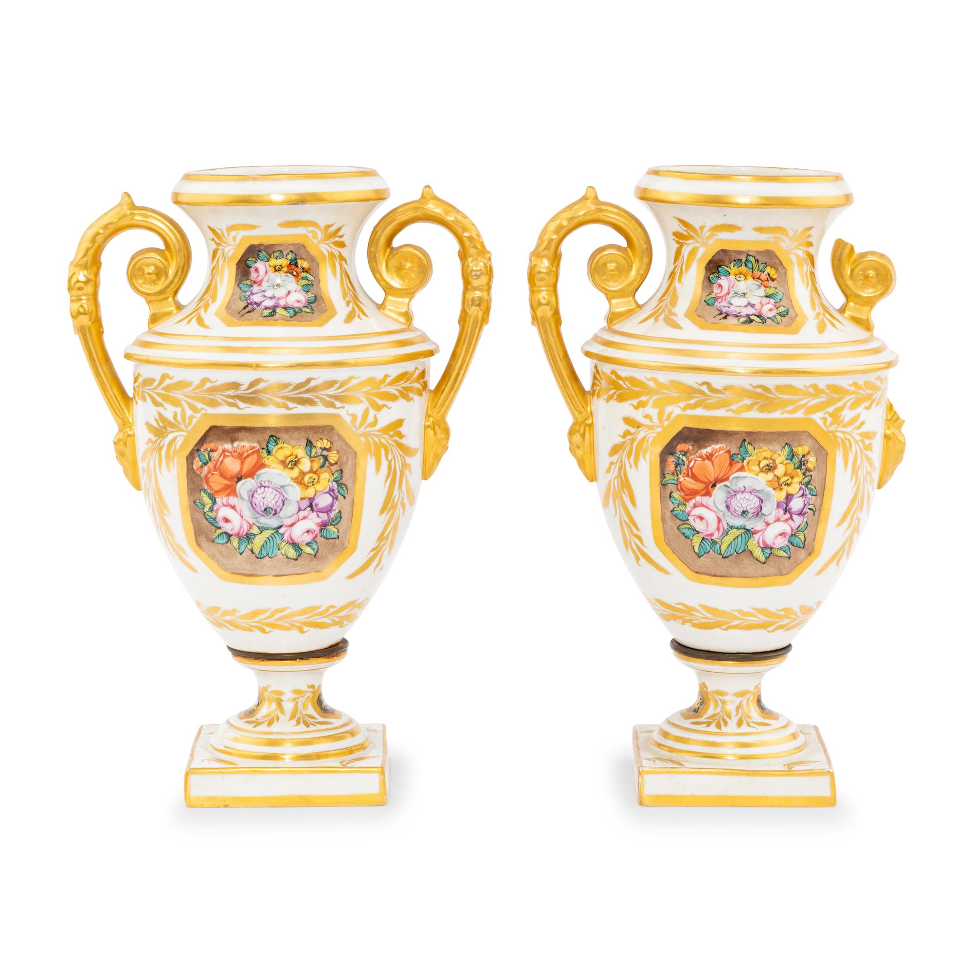 A Pair of Derby Painted Porcelain Vases
