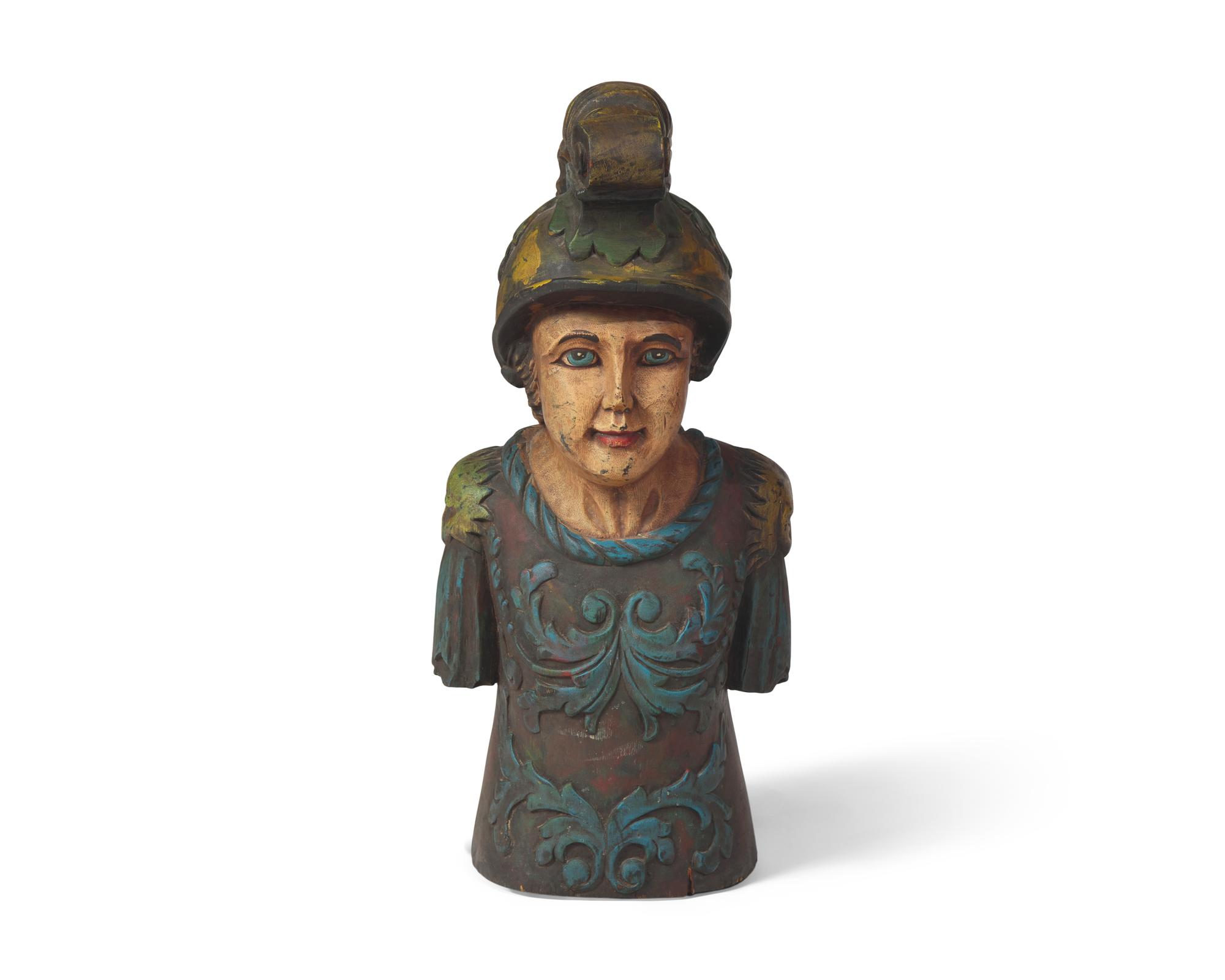 A Carved and Painted Ship Figurehead of a Roman Centurion