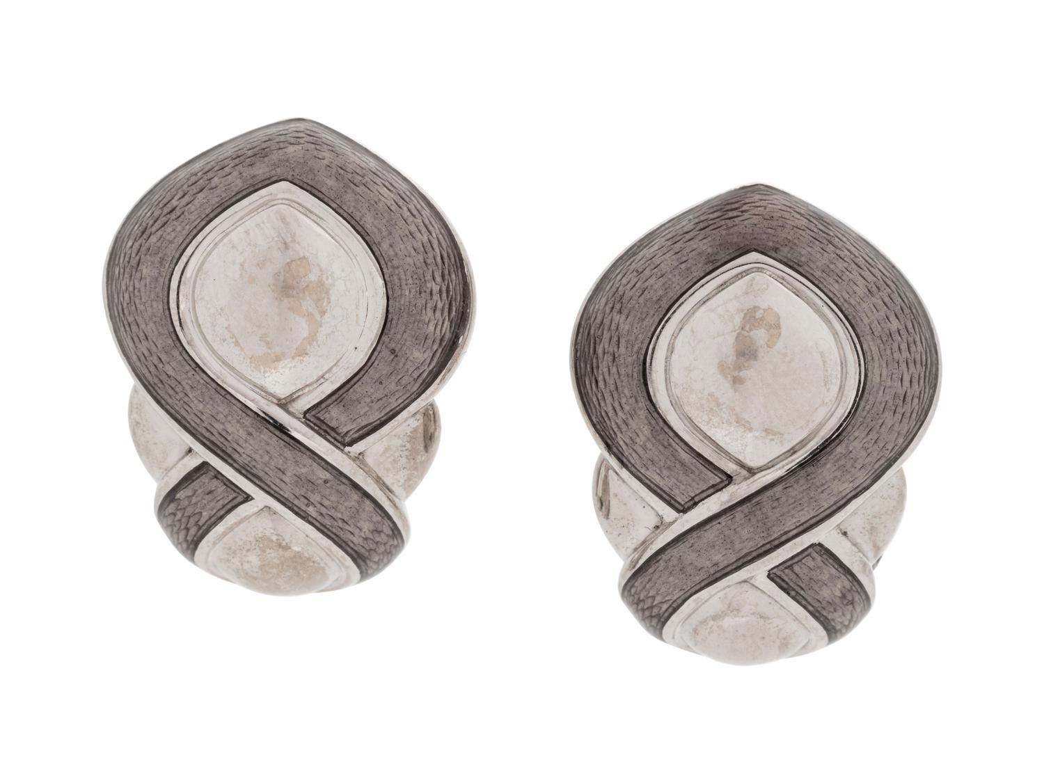 A Pair of Silver and Enamel Earclips, De Vroomen,