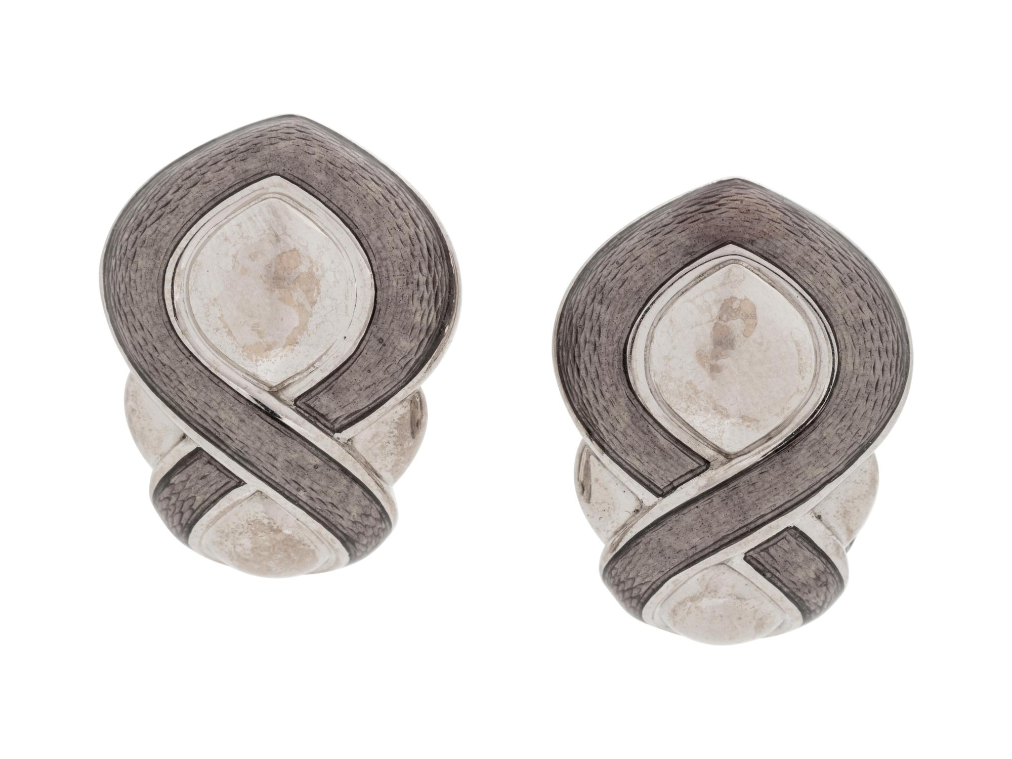 A Pair of Silver and Enamel Earclips, De Vroomen,