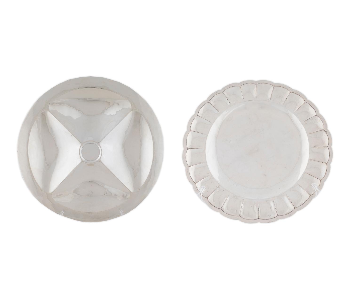 A Mexican Silver Compartmented Serving Platter and a Plate — 20TH CENTURY