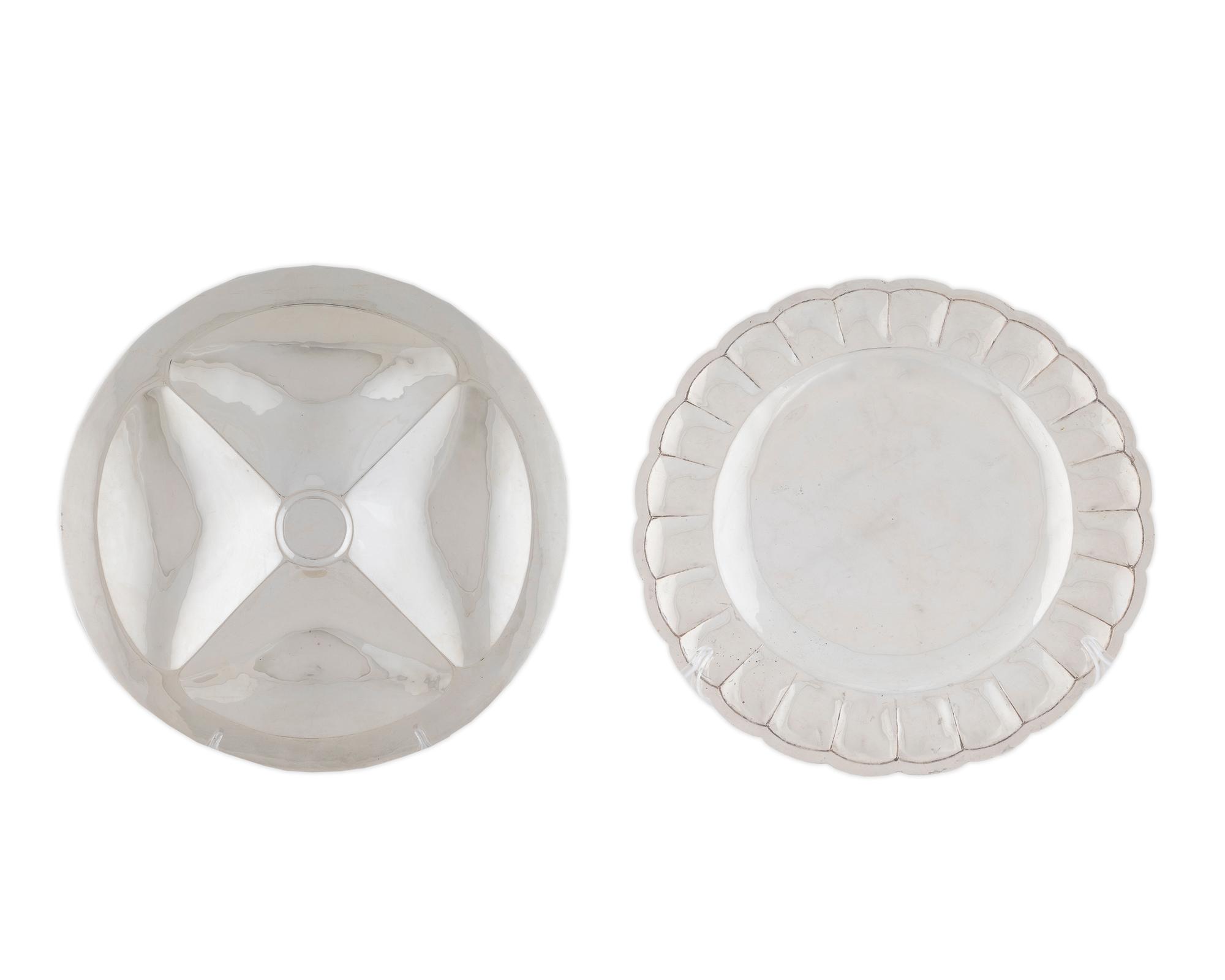 A Mexican Silver Compartmented Serving Platter and a Plate — 20TH CENTURY