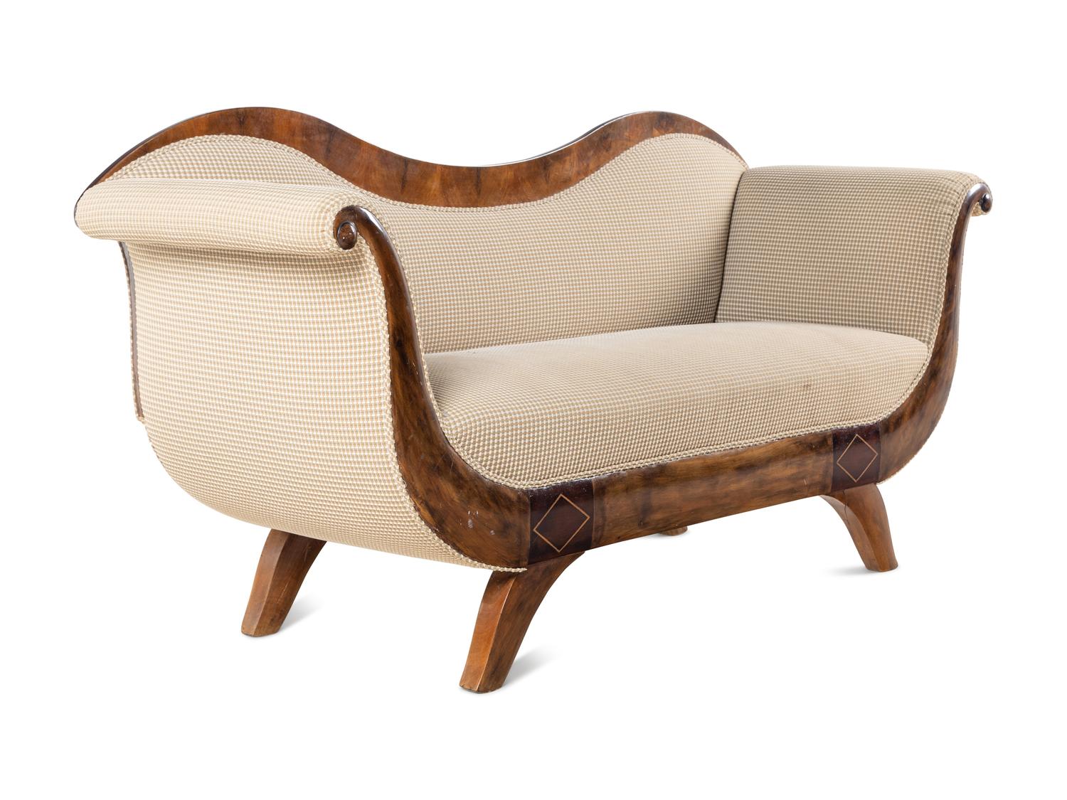 A Biedermeier Figured Walnut Sofa