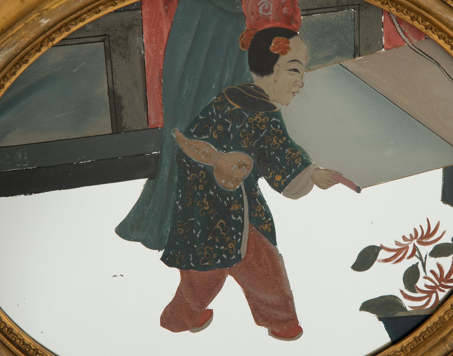 A Pair of Chinese Reverse Paintings on Mirrored Glass