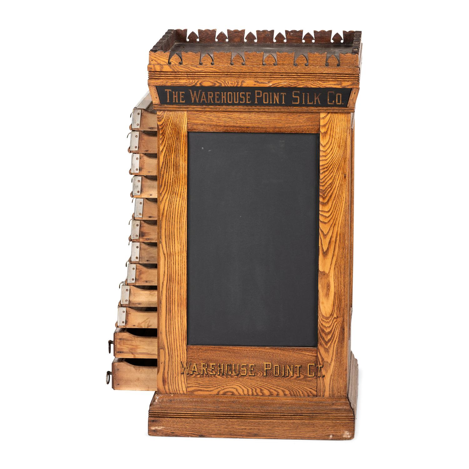 A Warehouse Point Silk Co. Stenciled Spool Cabinet