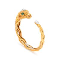 DAVID WEBB, YELLOW GOLD, DIAMOND AND EMERALD CAPRICORN CUFF BRACELET
