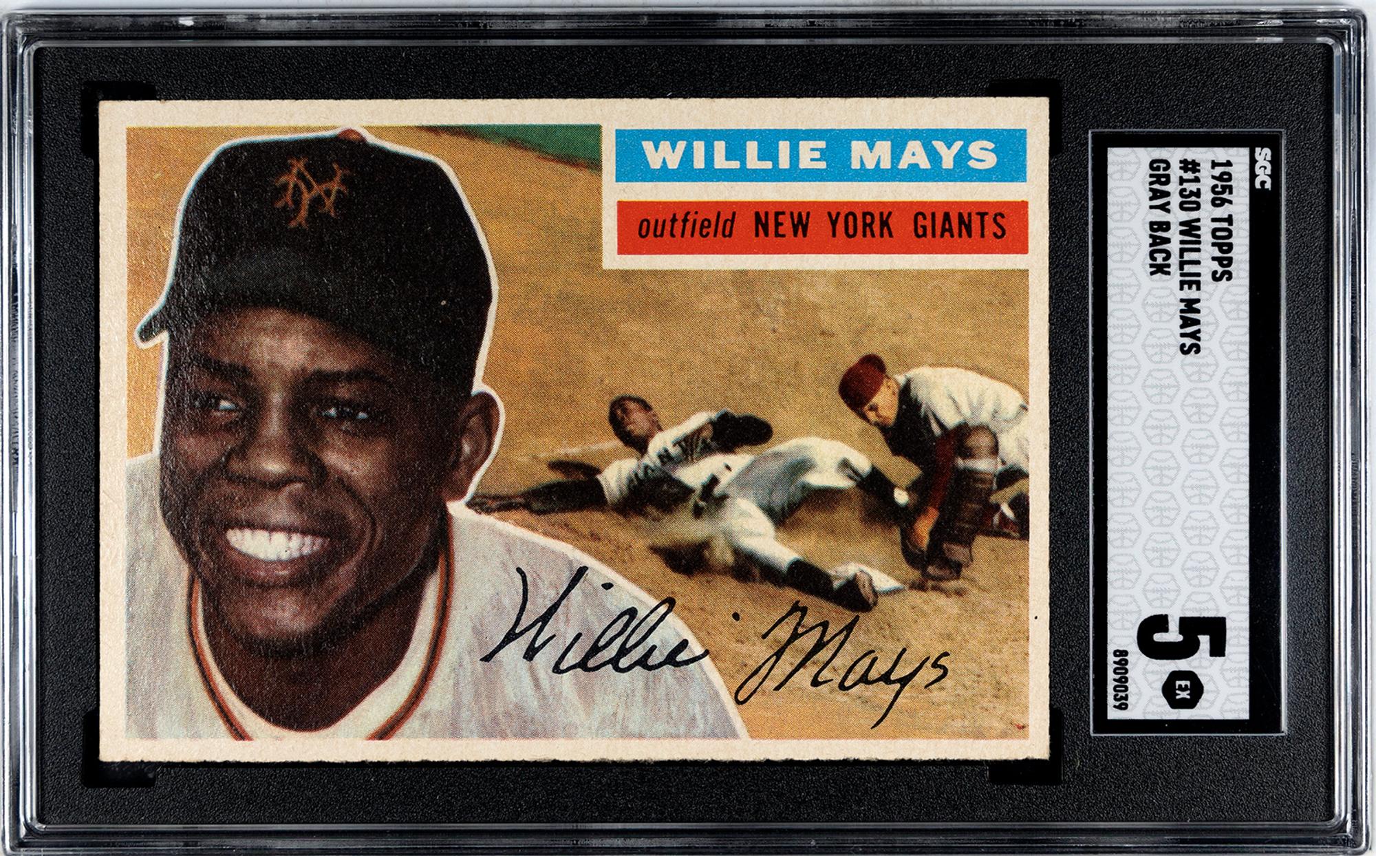 A 1956 Topps Willie Mays Gray Back Baseball Card No. 130 (SGC 5 EX)