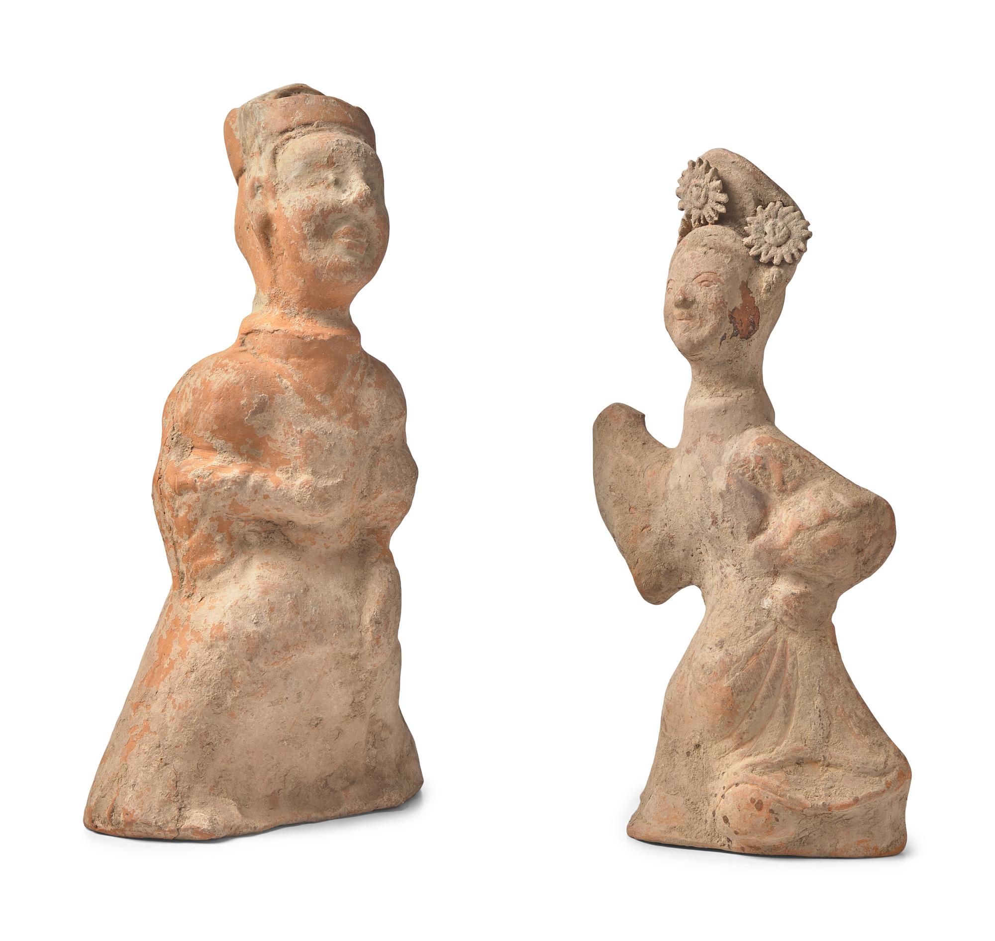 Two Large Chinese Sichuan Pottery Figures of Entertainers