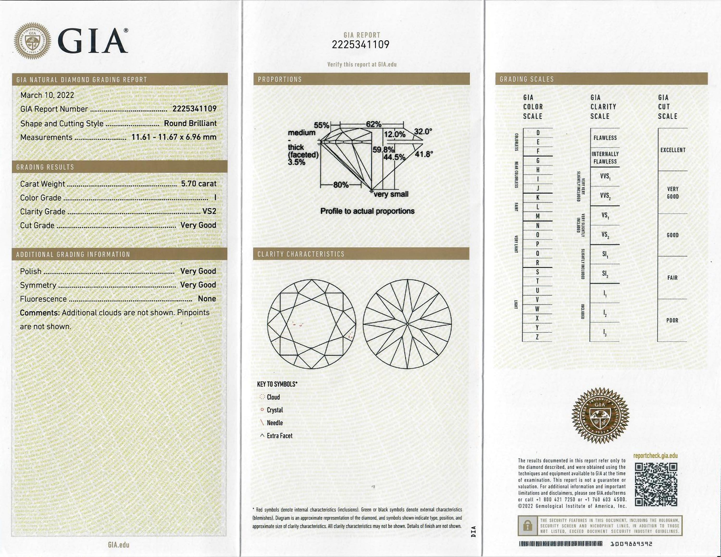 5.70 CARAT ROUND BRILLIANT CUT DIAMOND