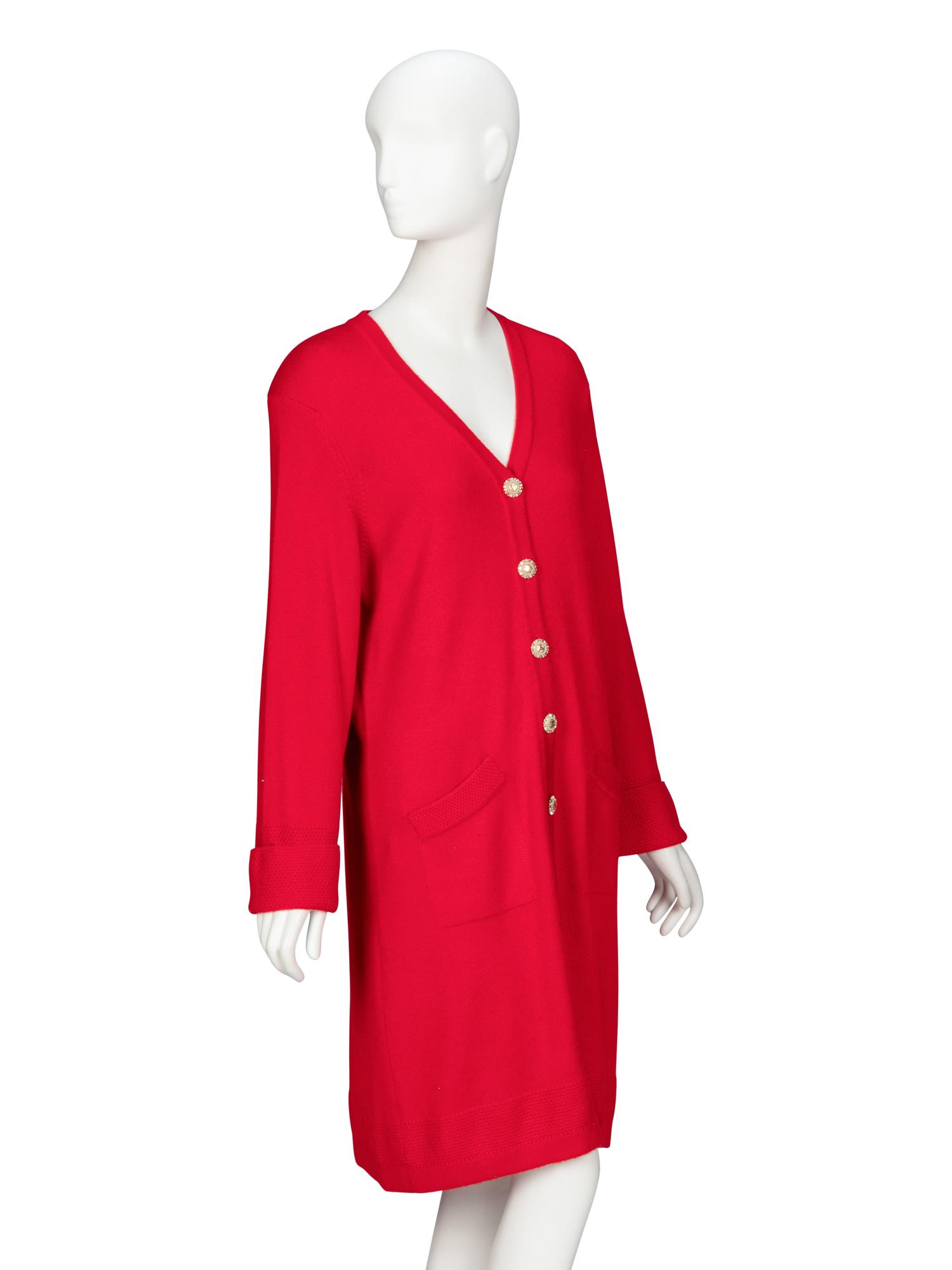 Chanel, Red Cashmere Duster Cardigan
