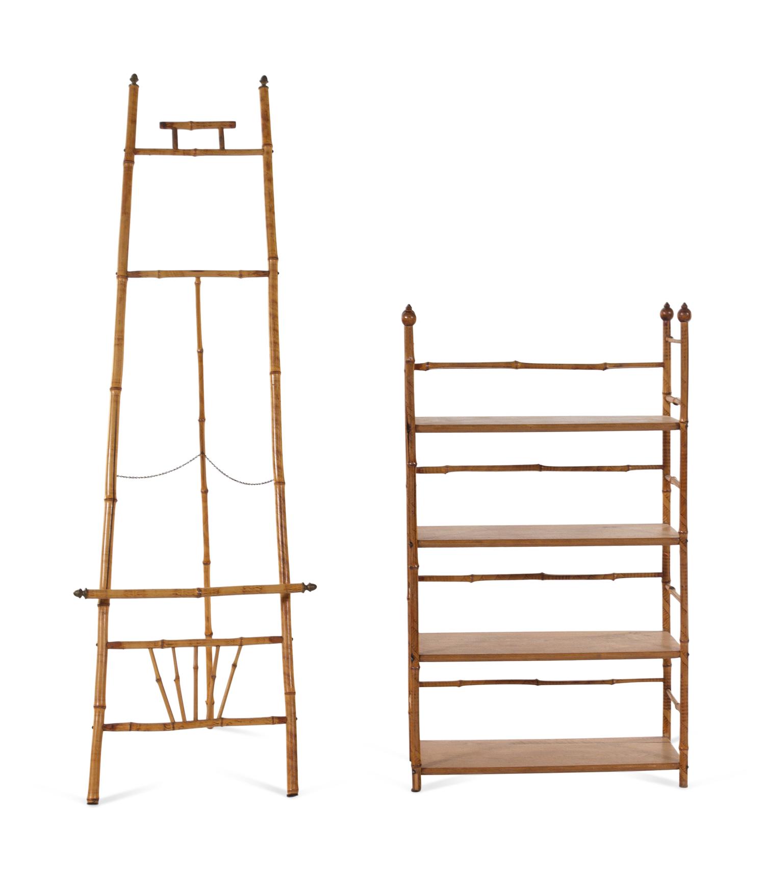 A Victorian Style Bamboo Shelf and Easel