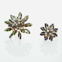 A Set of 14K Yellow, Diamond, and Enamel Jewelry