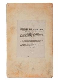 [NATIVE AMERICANS]. FLY, C.S. (1849-1901), photographer. Geronimo, the Apache Chief, as taken before the surrender to Gen. Crook in the Sierra Madre mountains of Mexico . Tombstone, AZ, 1888.