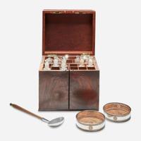 Washington Family associated items: pair of bottle sliders, punch ladle and portable mahogany medicine chest associated with Dr. Samuel Walter Washington The medicine chest probably England, late 18th / early 19th century