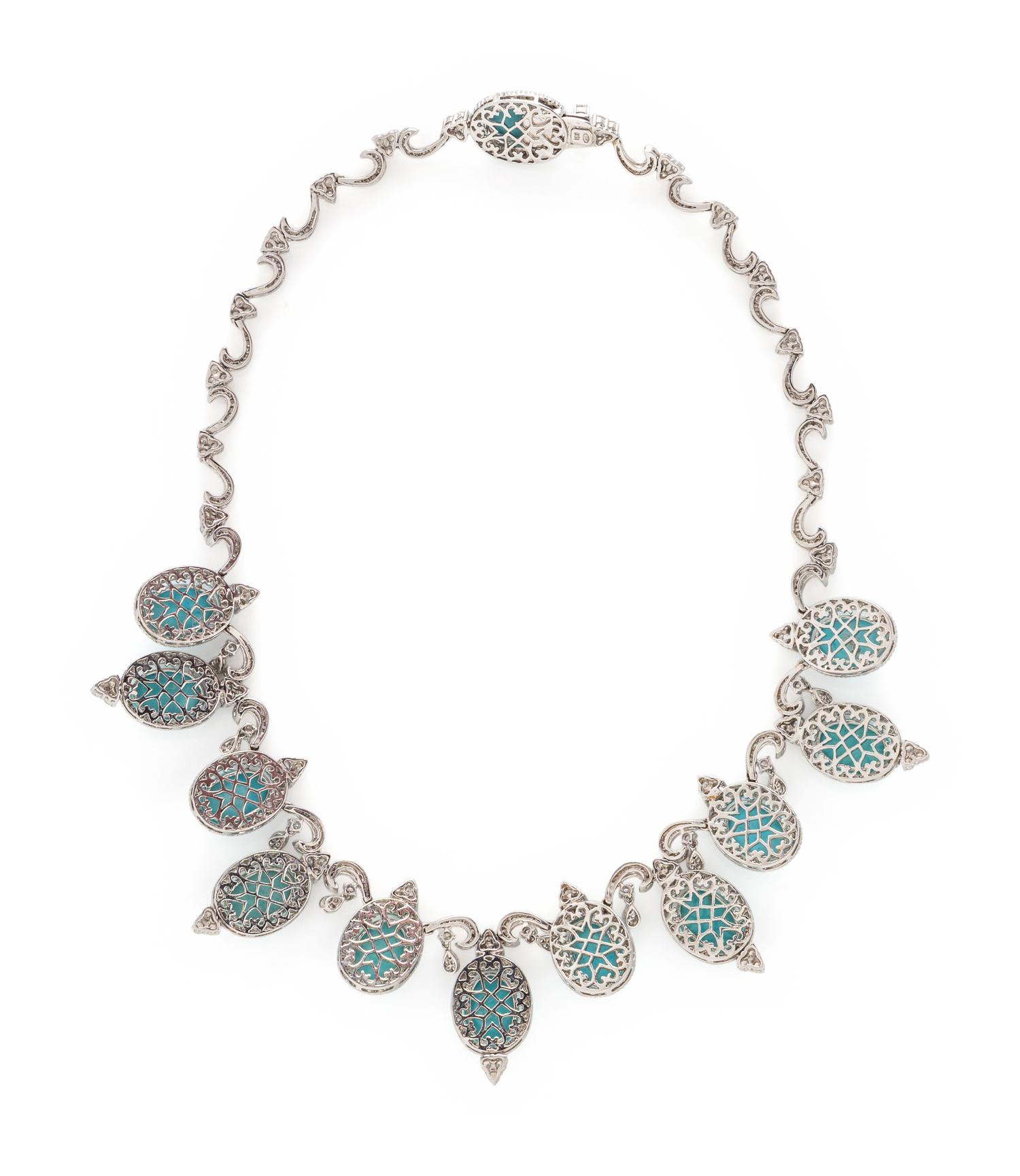 TURQUOISE, DIAMOND, AND WHITE GOLD NECKLACE