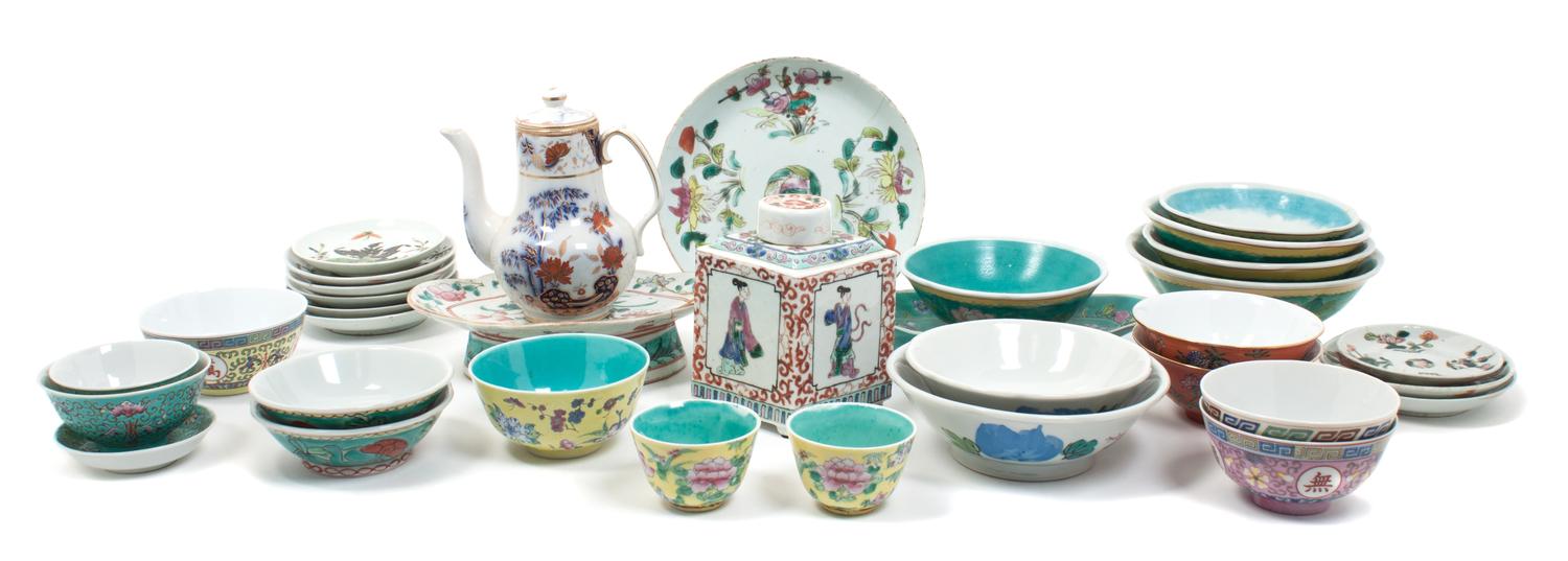 A Group of Chinese Porcelain Articles Diameter of largest 9 1/4 inches.