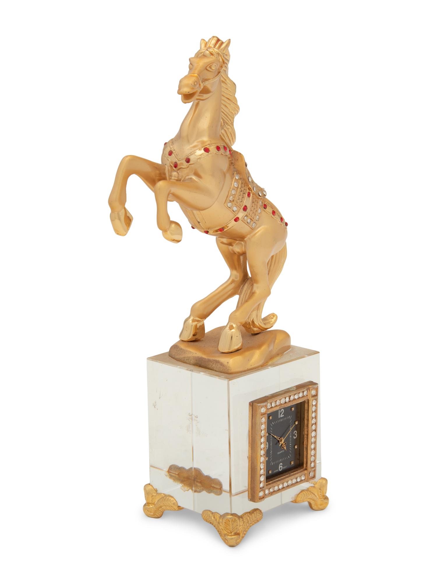 A Gilt Metal and Jeweled Desk Clock