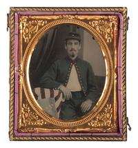 [CIVIL WAR]. Sixth plate ruby ambrotype of a Baxter's Fire Zouave, 72nd Pennsylvania Infantry.