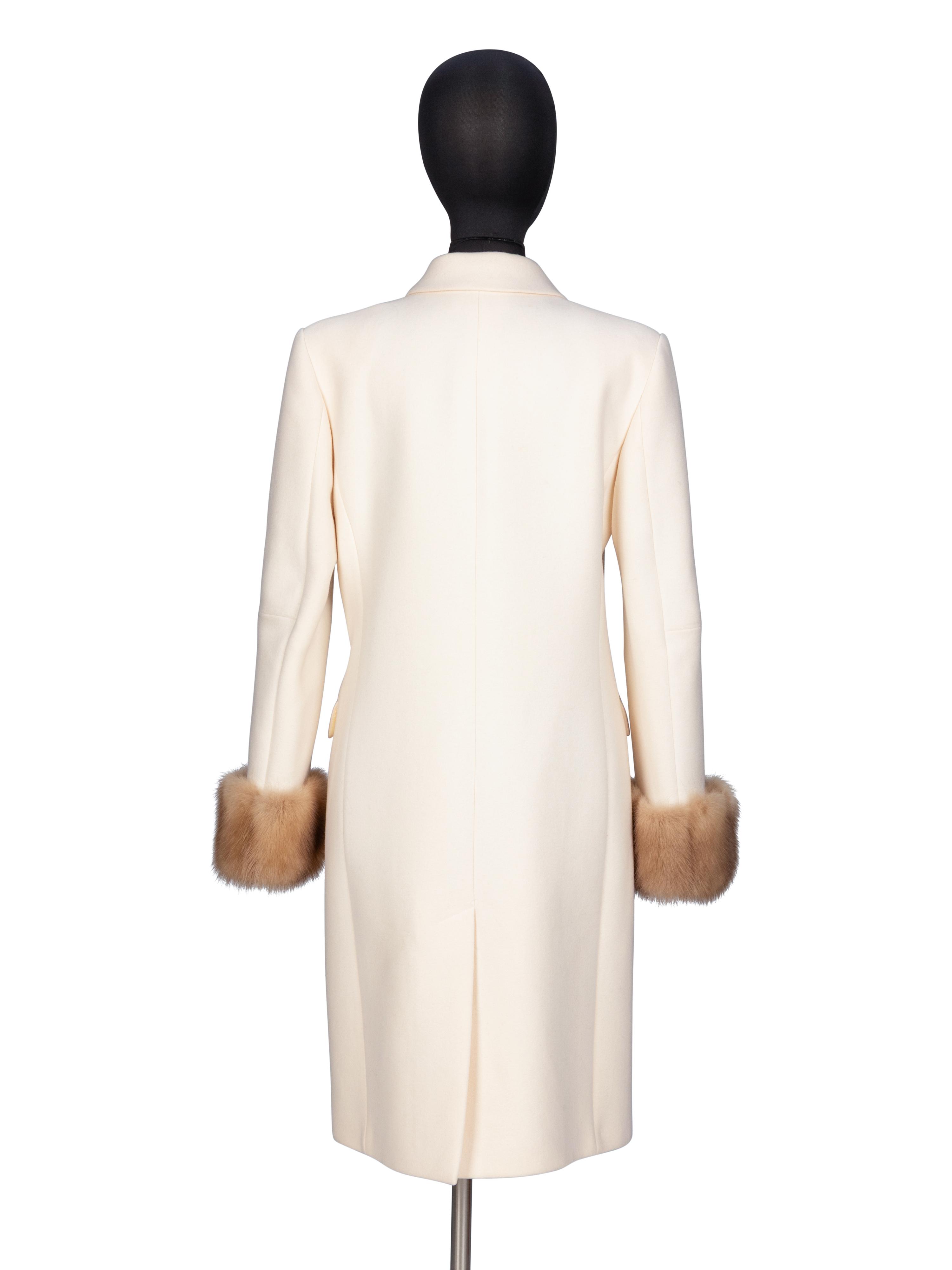 Michael Kors, Sable-Trimmed Cream Coat