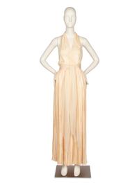 Galanos Cream Satin Halter Dress and Scarf, 1970s