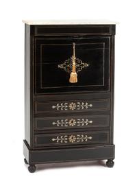 A Louis Philippe Style Diminutive Pewter Inlaid Ebonized Secretaire a Abattant Height 27 1/2 x width 17 x depth 7 3/4 inches. — 19TH CENTURY