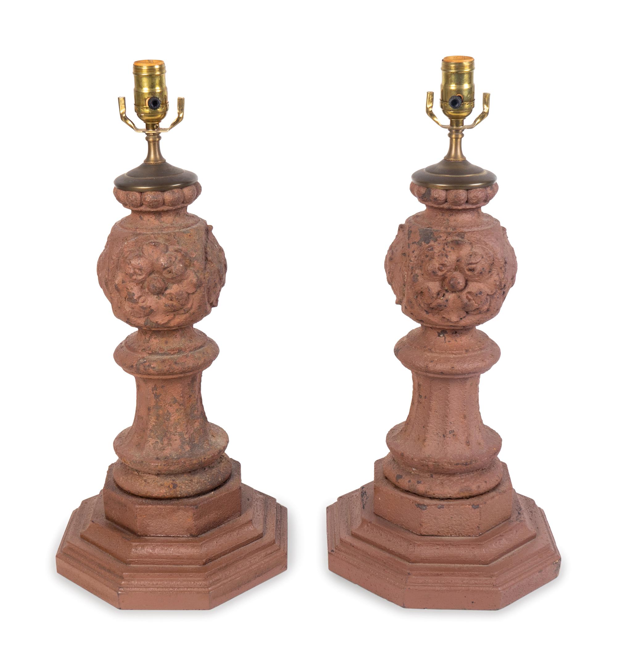 A Pair of Cast and Painted Metal Table Lamps — 20TH CENTURY
