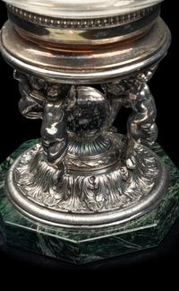 A Cut Glass, Silver-Plate and Marble Hurricane Candlestick