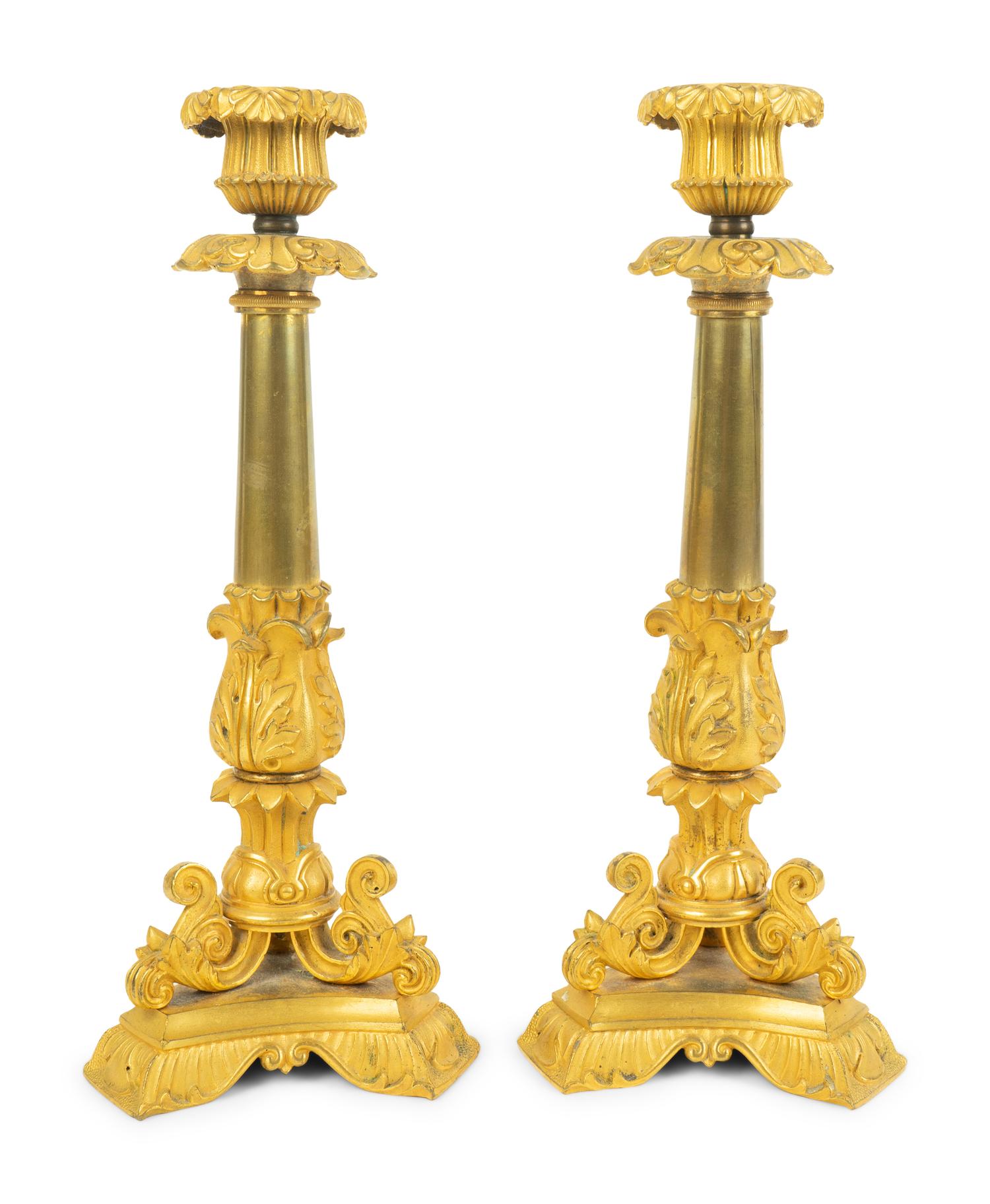 A Pair of Louis XV Style Gilt Bronze Candlesticks — 19TH CENTURY
