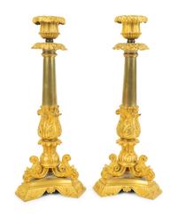 A Pair of Louis XV Style Gilt Bronze Candlesticks — 19TH CENTURY