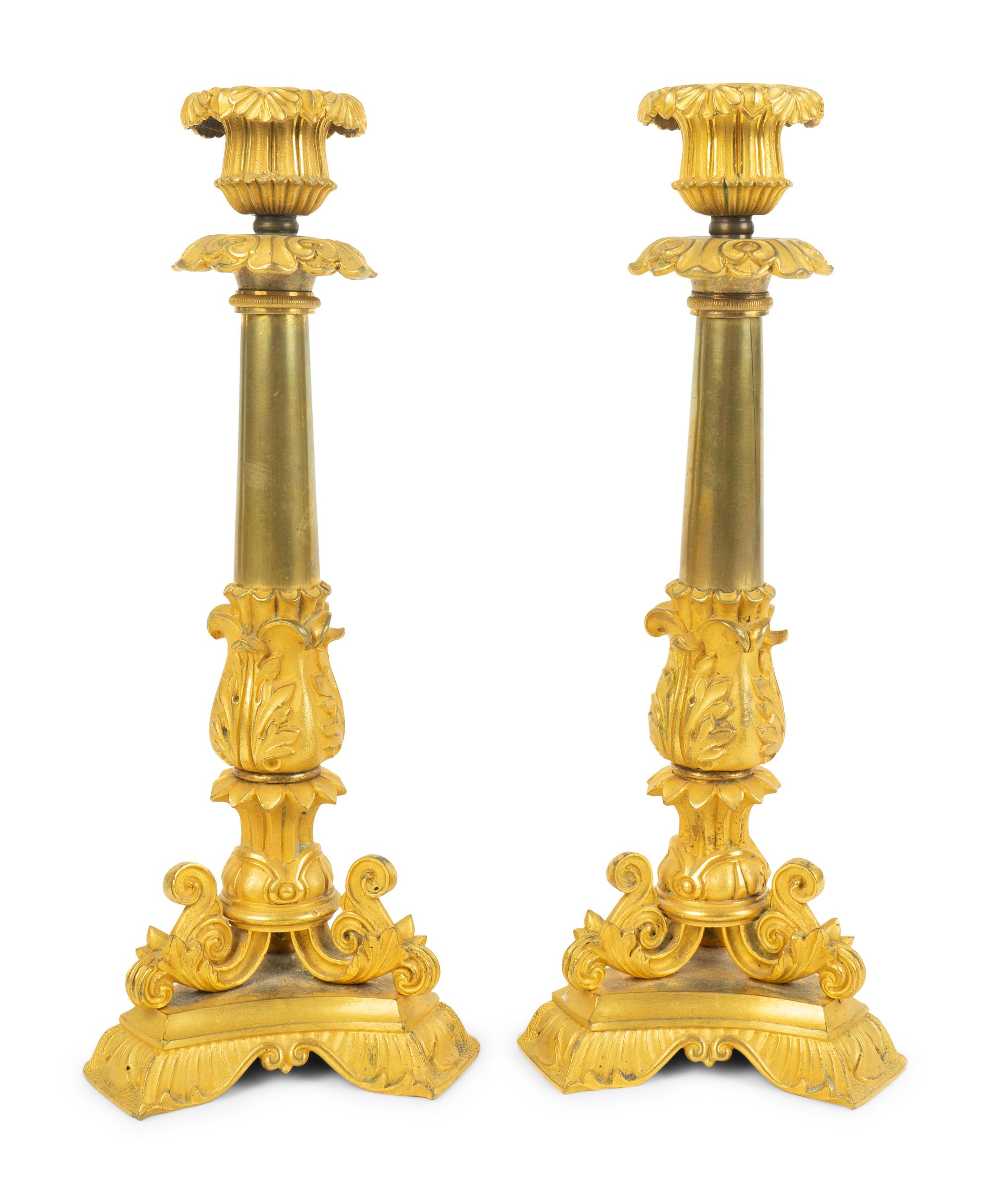 A Pair of Louis XV Style Gilt Bronze Candlesticks — 19TH CENTURY