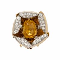 Cartier, Ceylon Yellow Sapphire and Diamond Articulated Flower Brooch
