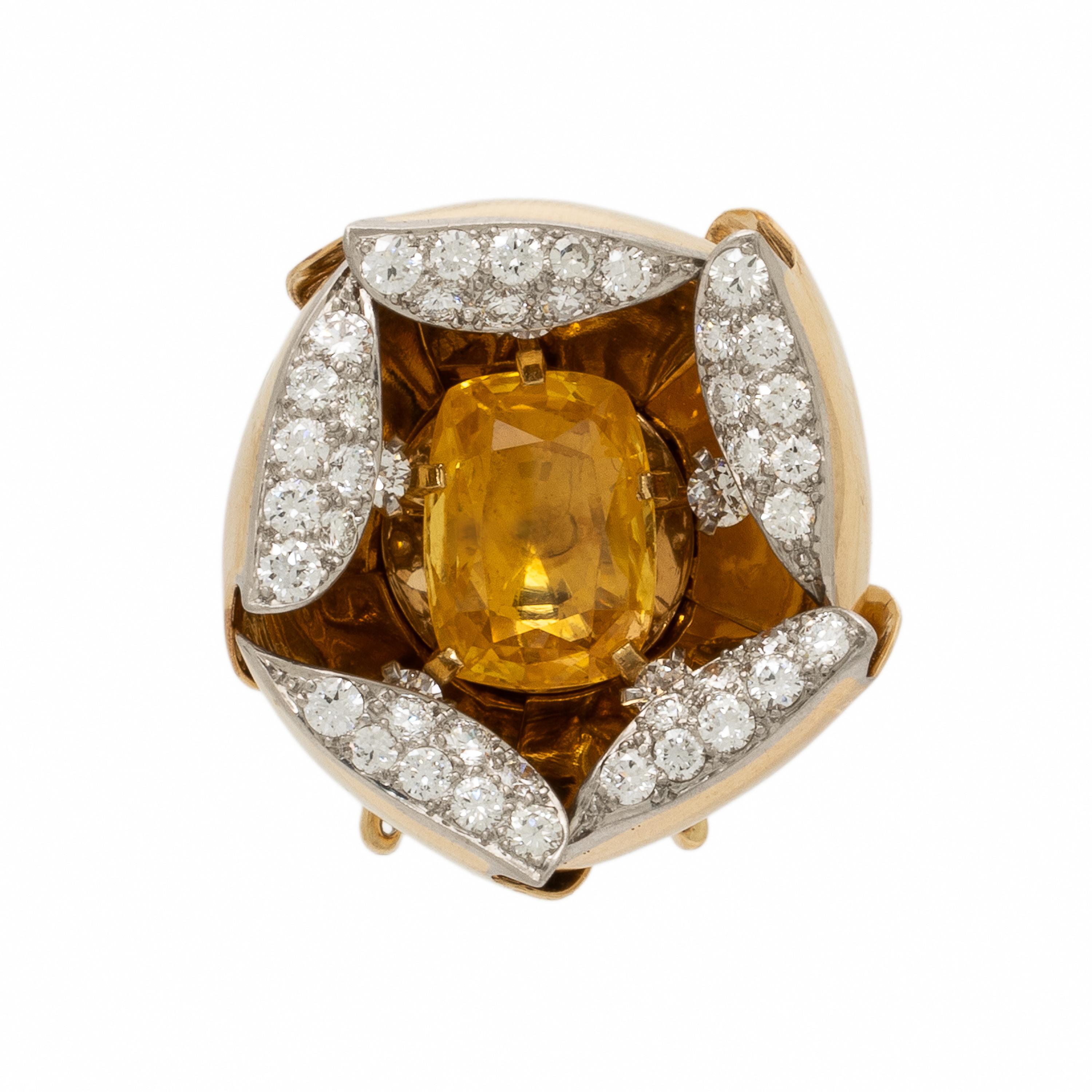 Cartier, Ceylon Yellow Sapphire and Diamond Articulated Flower Brooch