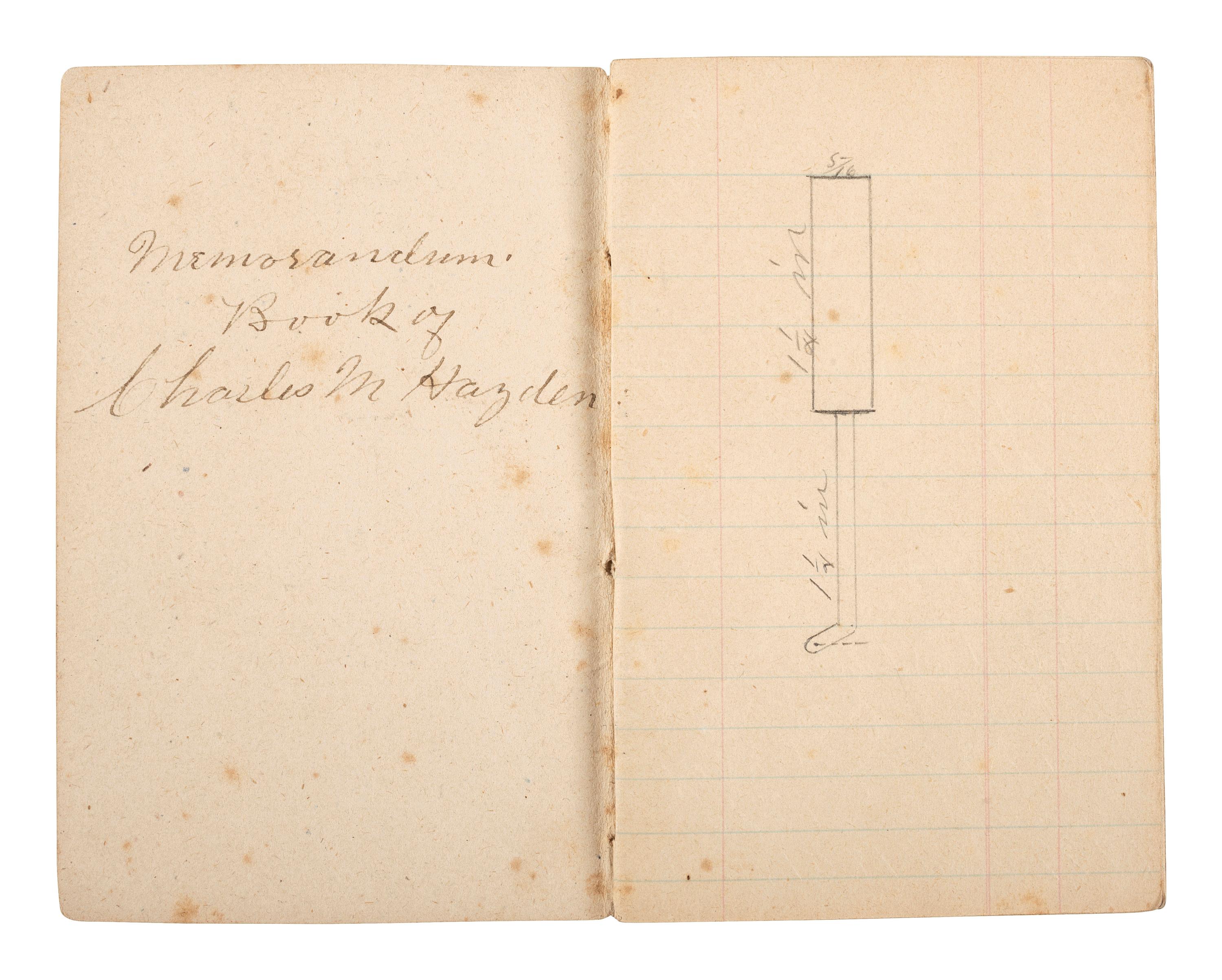 [SCIENCE & TECHNOLOGY]. Charles M. Hayden (1845-1934) archive featuring a patent model for a gun mount with associated photographs, letters, and sketchbook.