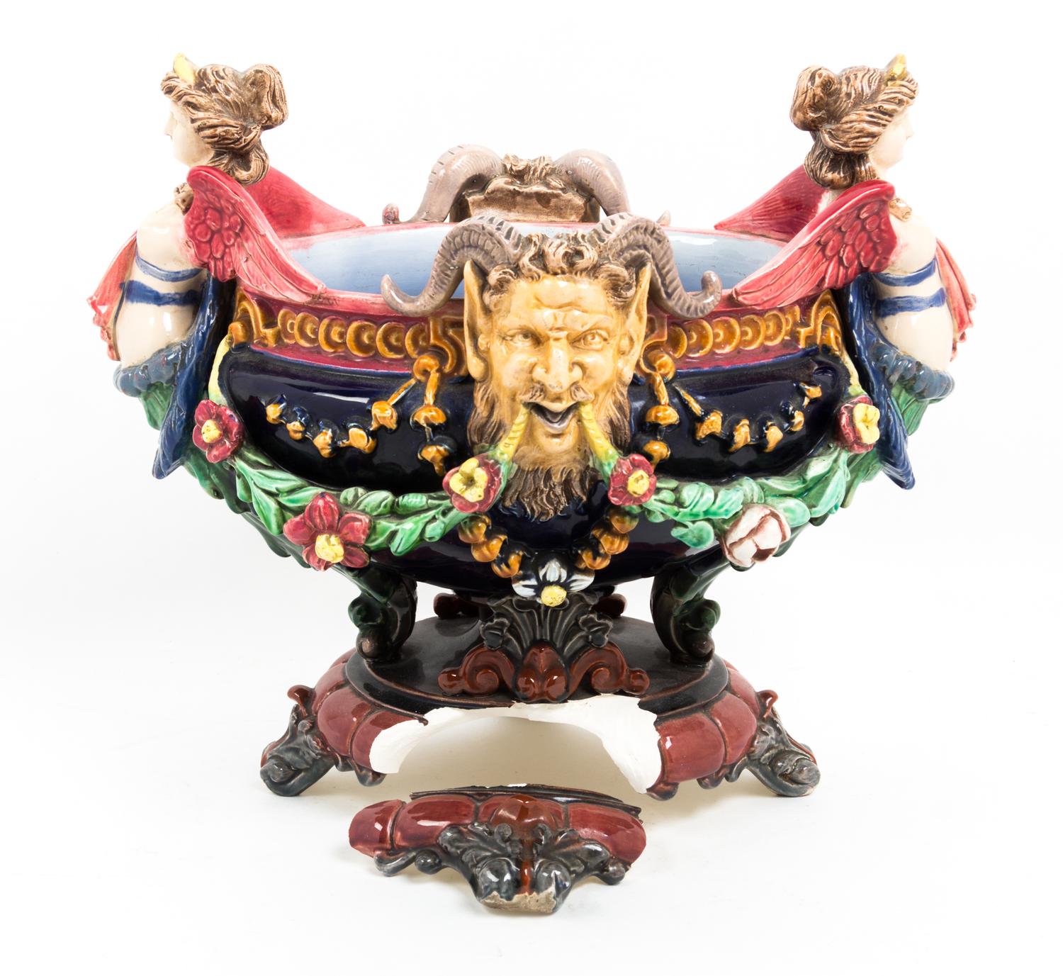 A Majolica Center Bowl Height 11 1/2 inches.