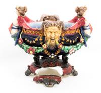A Majolica Center Bowl Height 11 1/2 inches.
