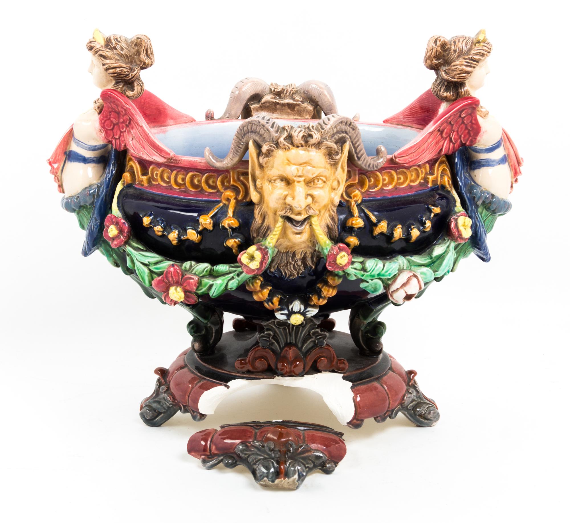 A Majolica Center Bowl Height 11 1/2 inches.