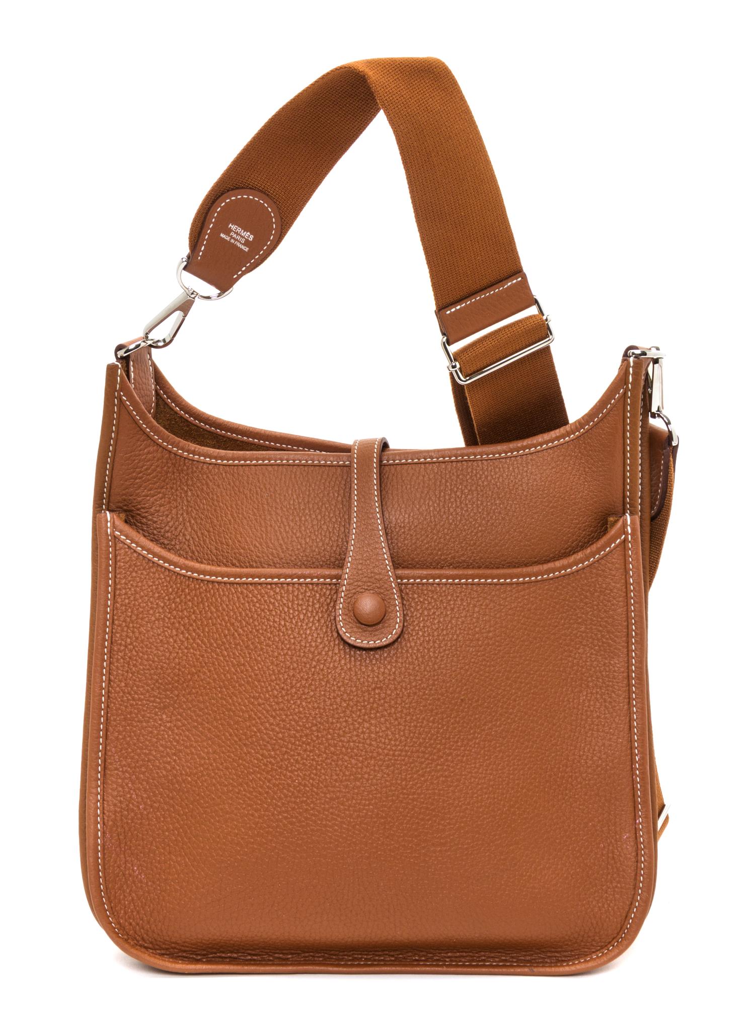 An Hermes Gold Evelyne III PM Handbag, 11.25" x 12" x 2.5".