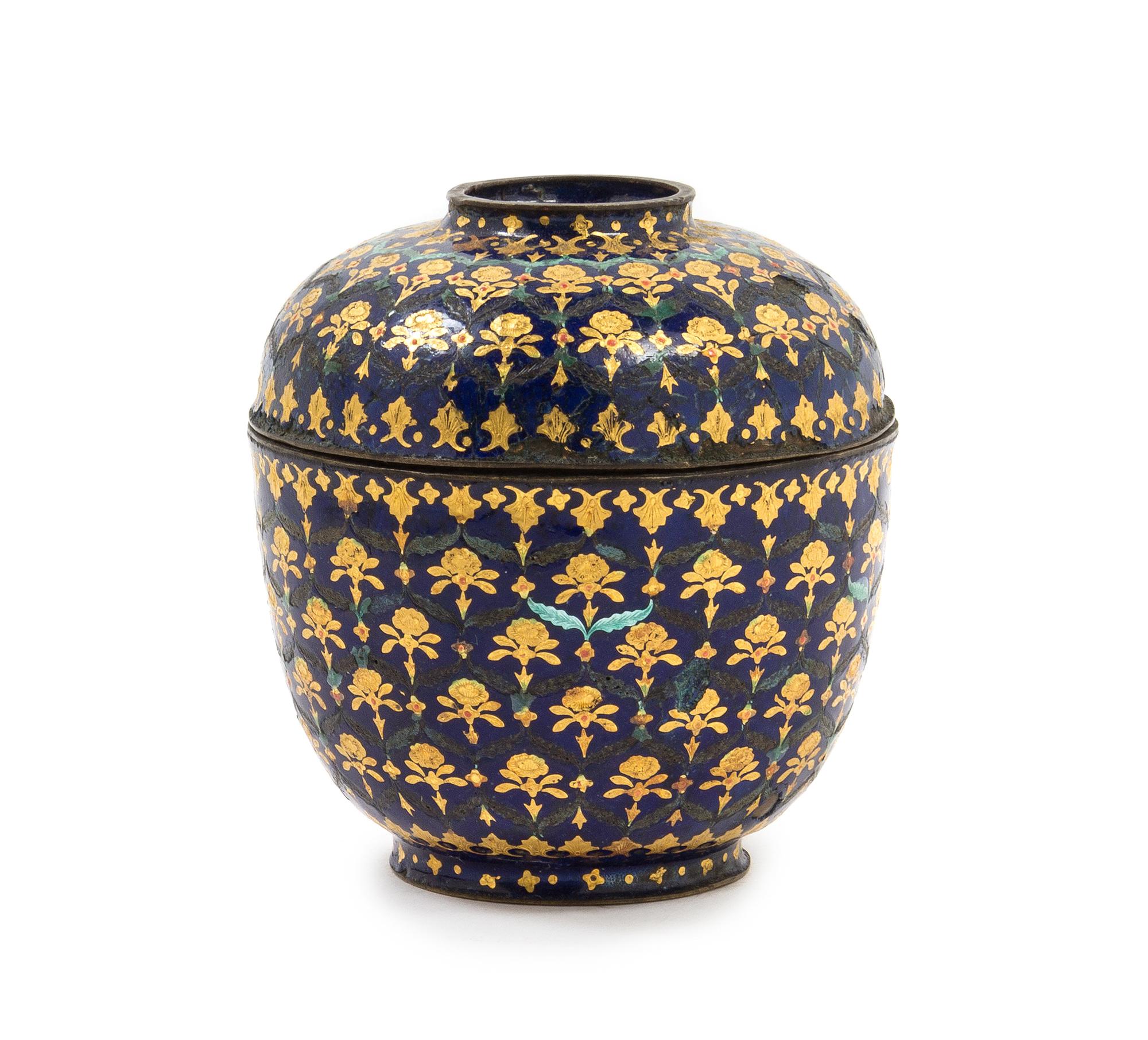 A Chinese Export Gilt and Enameled Covered Box POSSIBLY CHINESE MADE FOR THE SOUTHEAST ASIAN MARKET, 18TH/19TH CENTURY Height 3 inches. — POSSIBLY CHINESE MADE FOR THE SOUTHEAST ASIAN MARKET, 18TH/19TH CENTURY